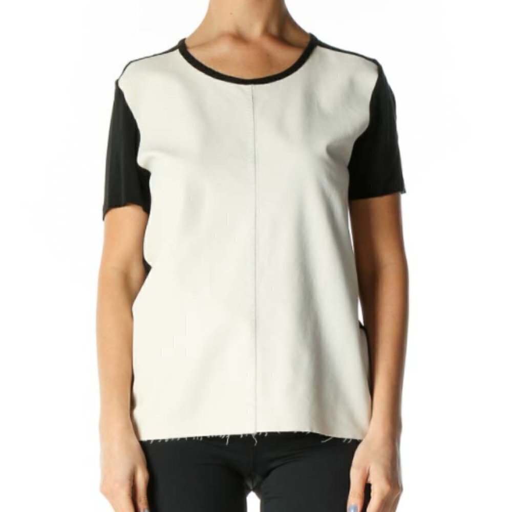 Paper Heart Cream Black Faux-Leather Blouse